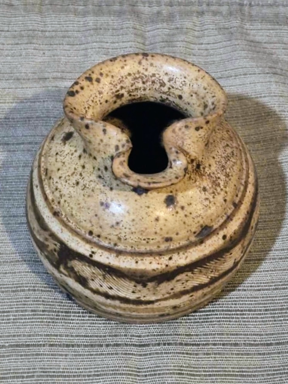 1975 Studio Pottery Salt Pig Cellar Stoneware Signed Miller Brown Tan